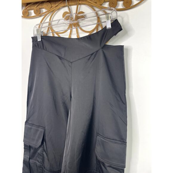 NEW Zara Black Satin cargo pants side cutout S - Picture 4 of 8